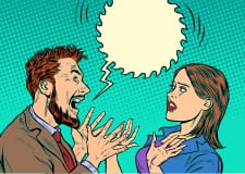 cartoon man screeming at shocked woman Cartoon man screeming at a shocked woman.